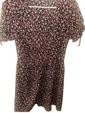 Purple Snow Black Dress with Pink Rose Print